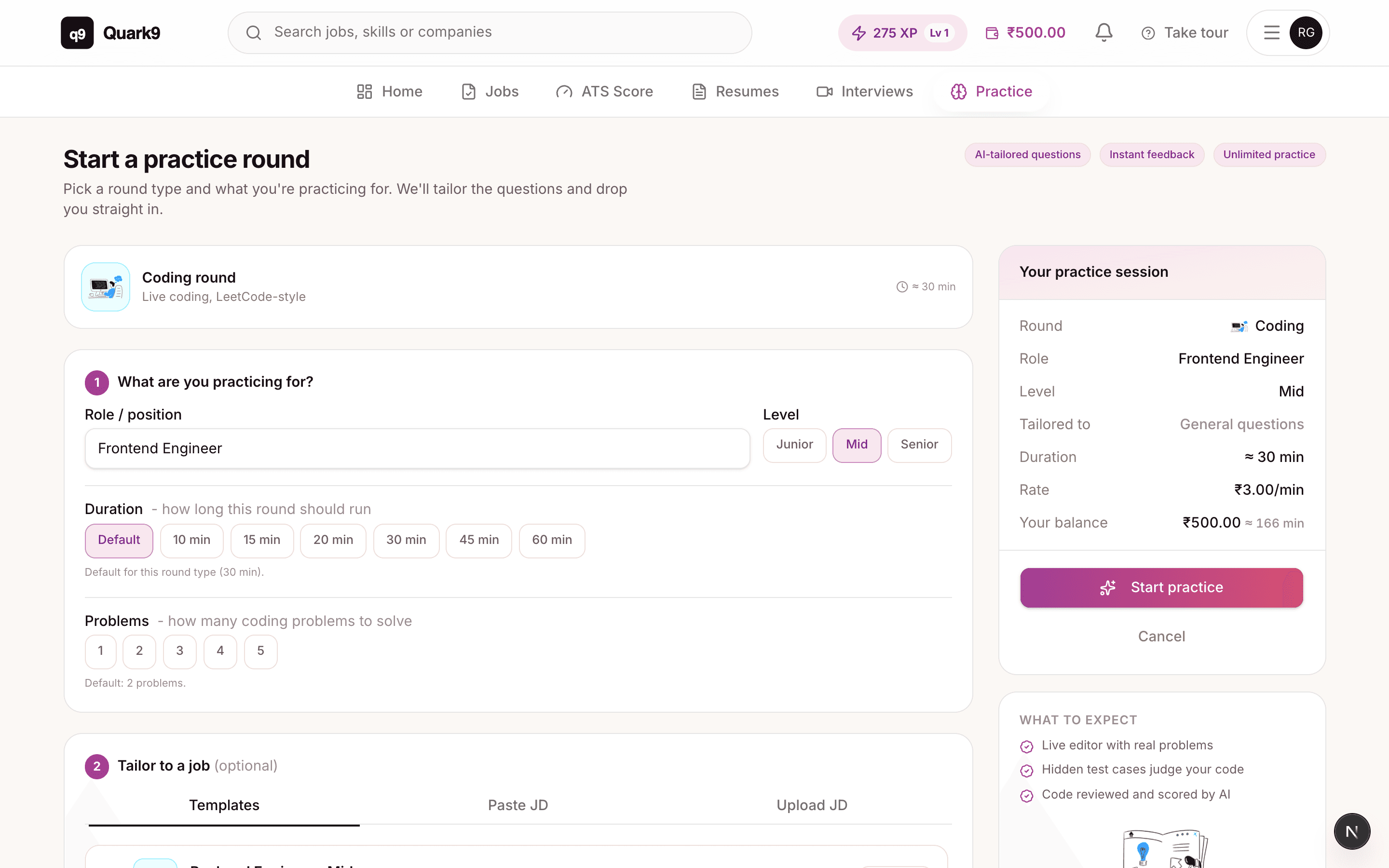 Setting up a coding practice round
