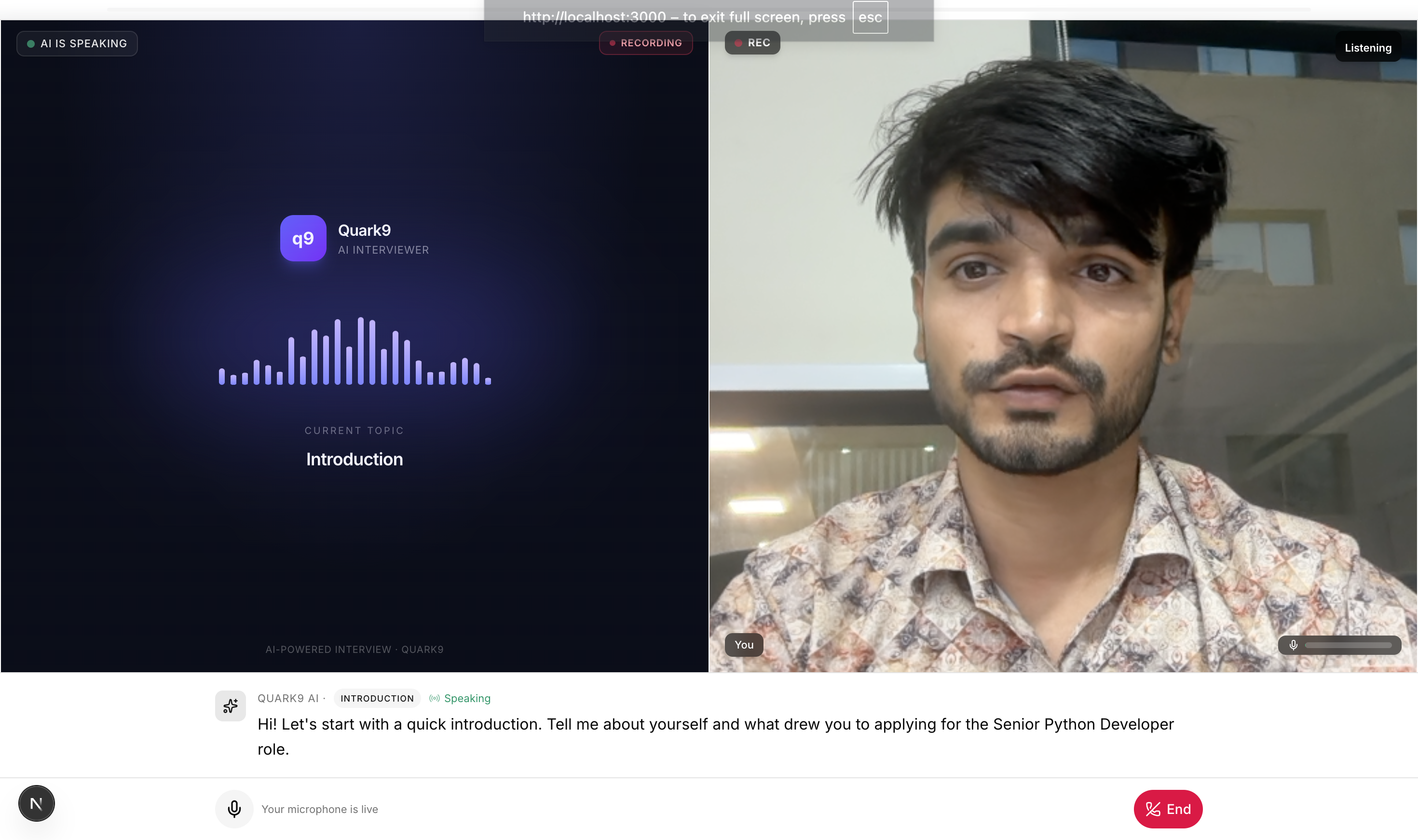 A live AI interviewer, every candidate.