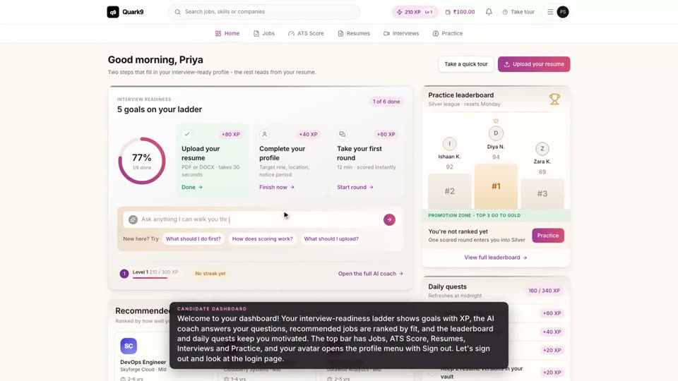 Your interview-readiness ladder, on one screen.