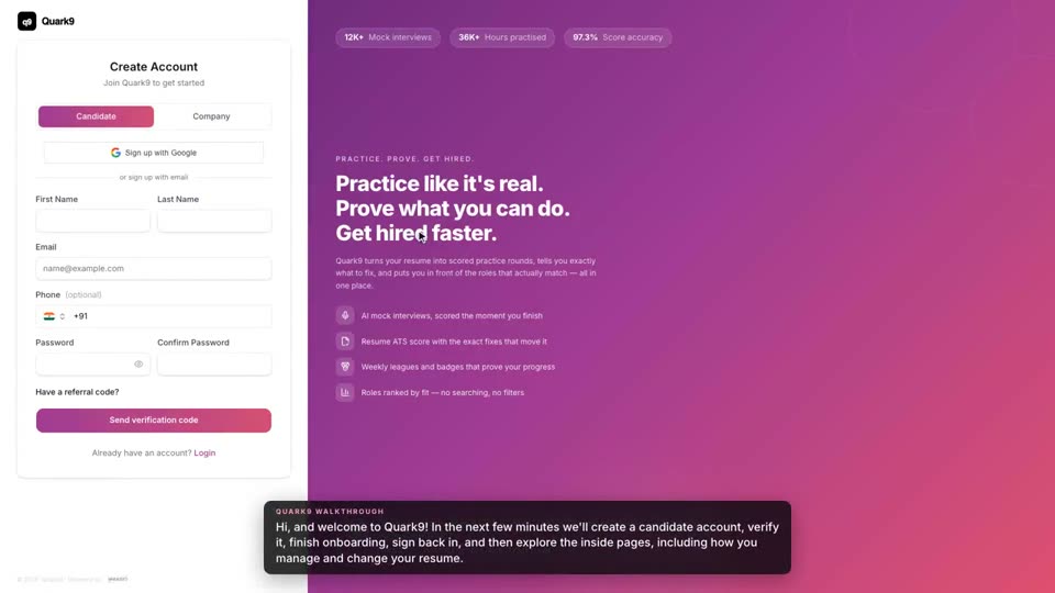 Create your account in under a minute.